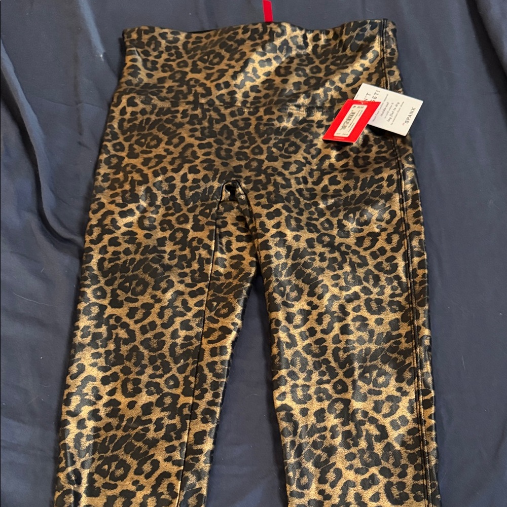Spanx Leopard Print Metallic Leggings NWT